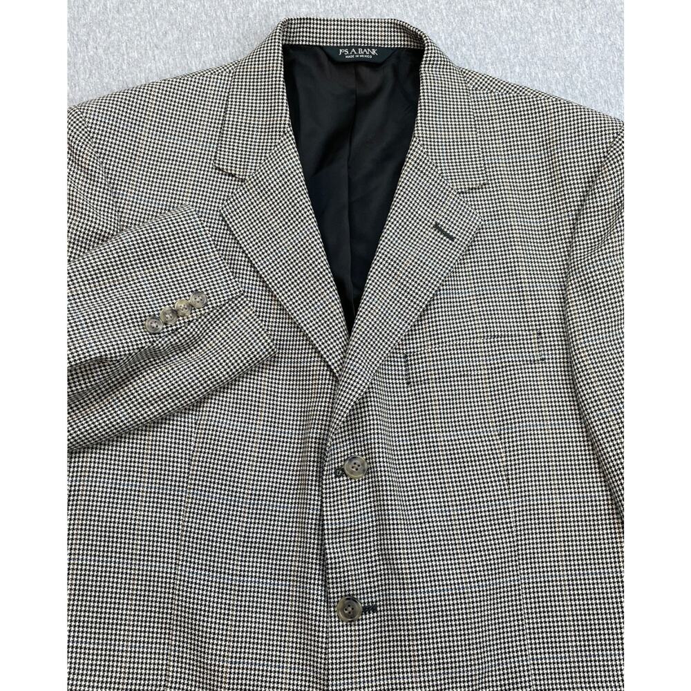 Jos A‎ Bank Blazer Mens 42R Houndstooth Silk Wool Blend 3-Button Single Breasted